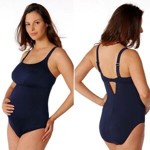Prego Pregnancy Maternity One Piece‎ Empire Tank Swimsuit Navy Blue Size Medium